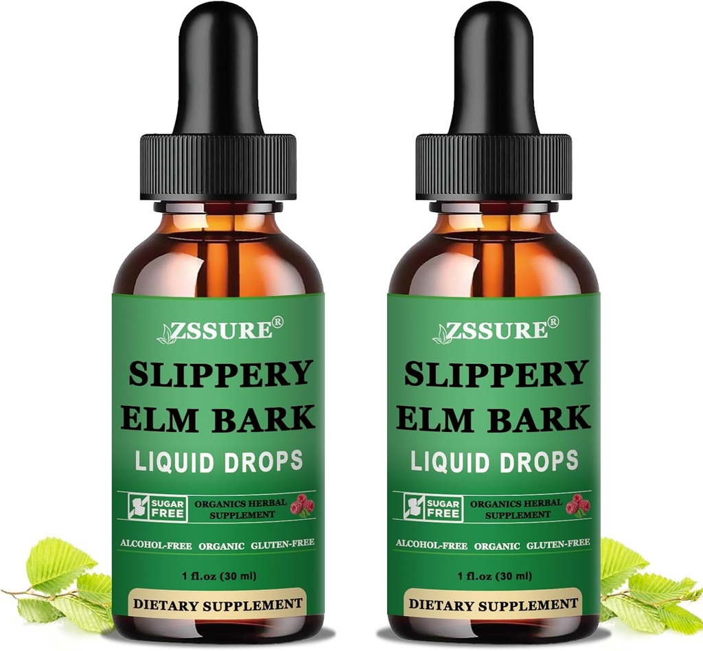 (2 Pack) 滑 Elm Bark 液滴,纯有机滑化 Elm 提取1000mg 用于消化胶体健康,液滑化 Elm Tincture 草药补充剂,Vegan,无酒精,非GMO,Gluten Free