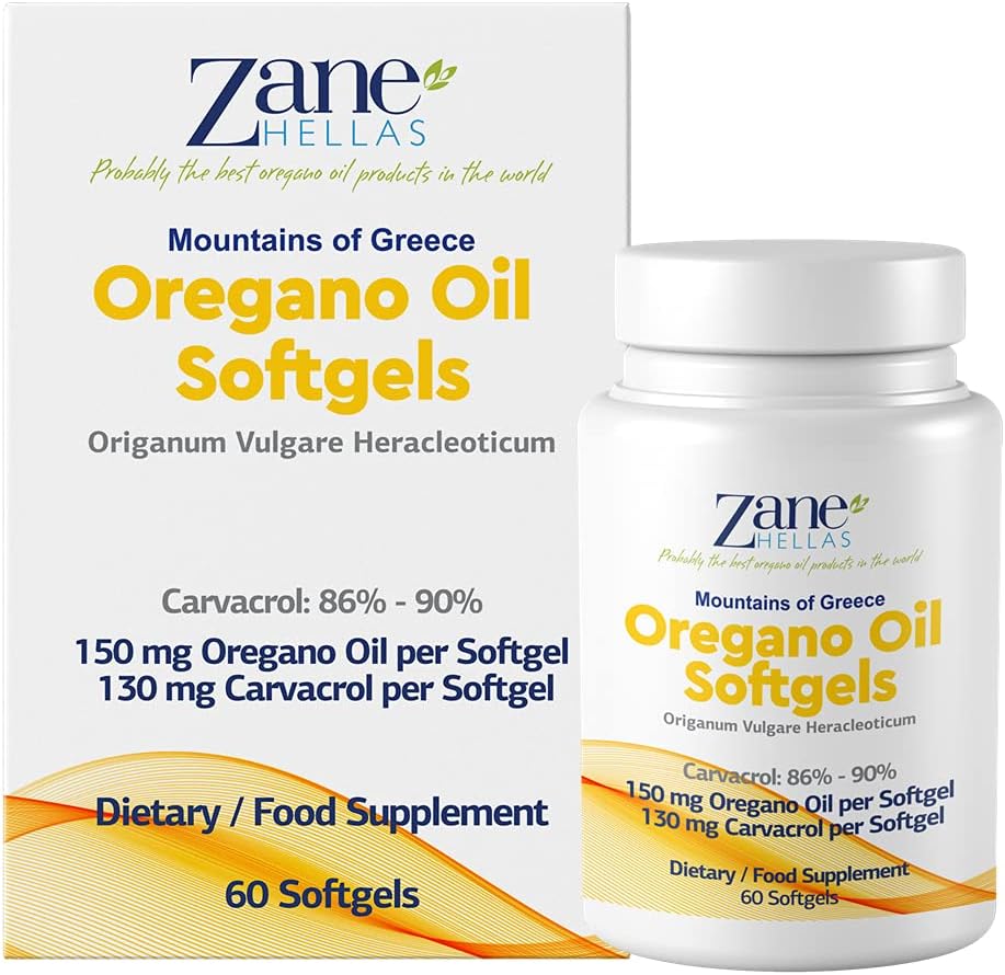 130 mg Carvacrol - 每软胶150 mg Oregano Oil. 世界最高浓度 Oregano油囊。 Zane Hellas Oregano Oil. Softgel包含30%的希腊Oregano基本油. 120软胶.