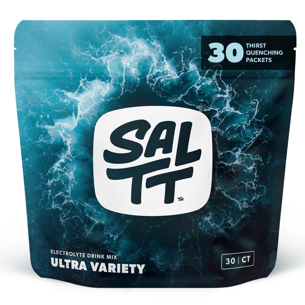 SALTT 电解石粉包,超多样性包(30包) - 镁,钾,钠,痕量矿物 - Vegan,无糖,无胶 - 旅行基本品 - 在美国制造