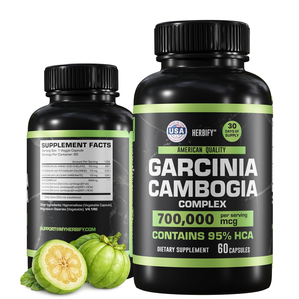 HERBIFY Garcinia Cambogia Wellness Support for Women and Men - 含有抗氧化剂属性的草药提取剂 - 日常生命力和消化力支持的能量促进剂 - 60个计数