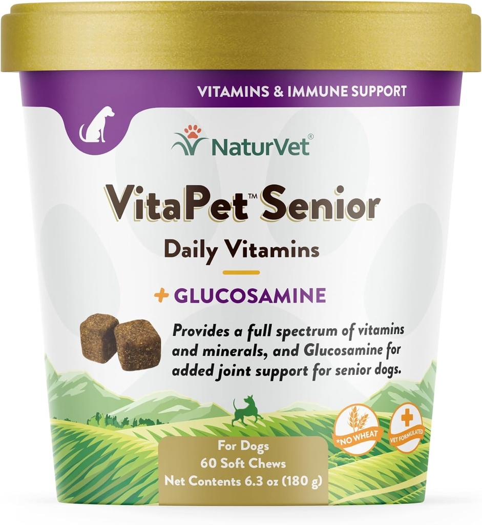 NaturVet VitaPet 高级日用维生素+Glucosamine for Dogs, 60 cm 软壳, 在美国制造, 具有全球来源成分