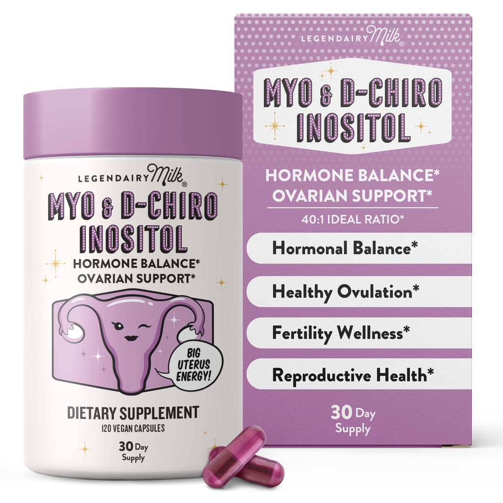 传奇式牛奶纯仁西托尔补充剂 - Myo Inositol和D-Chiro Inositol Capsules - 理想式40:1 比率 - Ovarian和生育率支助 - 30天供应