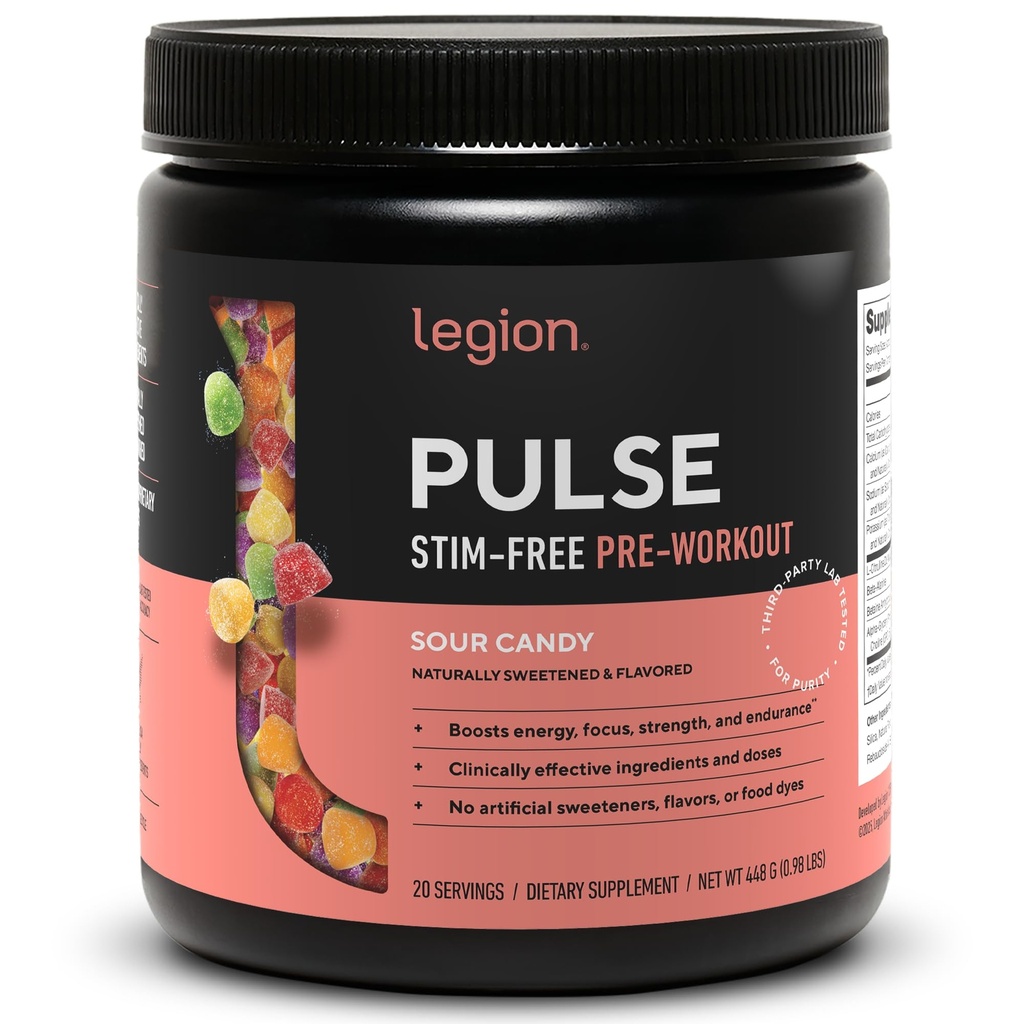LEGION Pulse Pre Workout 补充 - 所有天然氮氧化物 Preworkout 喝到靴状能量, Creatine Free, Naturally Sweeted, Beta Alanine, Citrulline, Alpha GPC (咖啡因自由酸性糖)