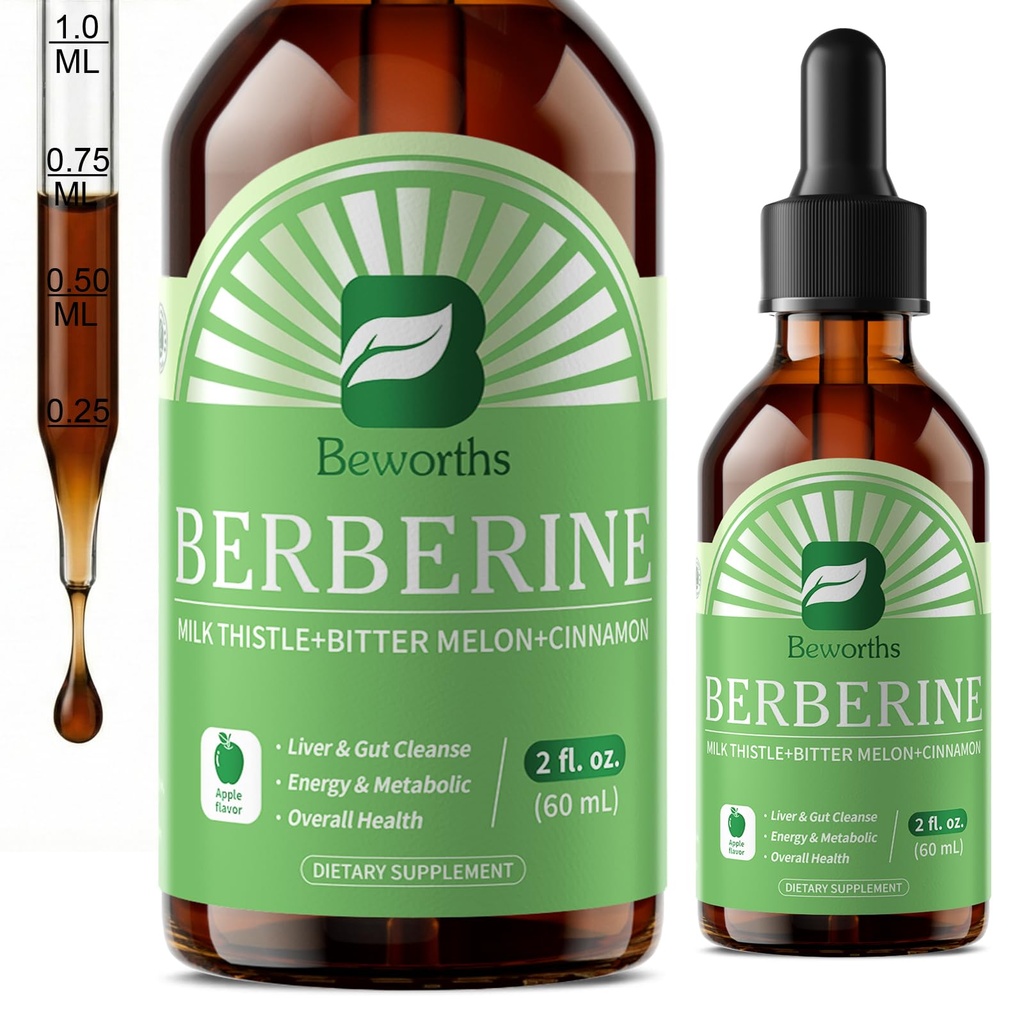 Berberine HCL 配有 Ceylon Cinnamon - Liposomal Berberine Phytosome Liquid Drops with Turmeric, Ceylon Cinnamon, Bitter Melon, 牛奶硝酸盐, AMPK 激活器用于消化支持