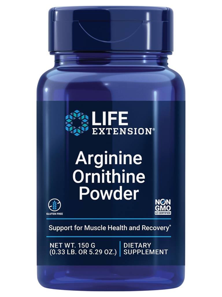 生命延伸 Arginine Ornithine 粉末、促进肌肉健康与恢复、Gluten自由、非GMO、净重量150克
