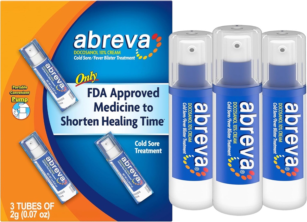 Abreva Docosanol 10% Cream 冷酸处理、发烧Blister和冷酸Cream - 0.07 Oz Pump 装瓶 x 3