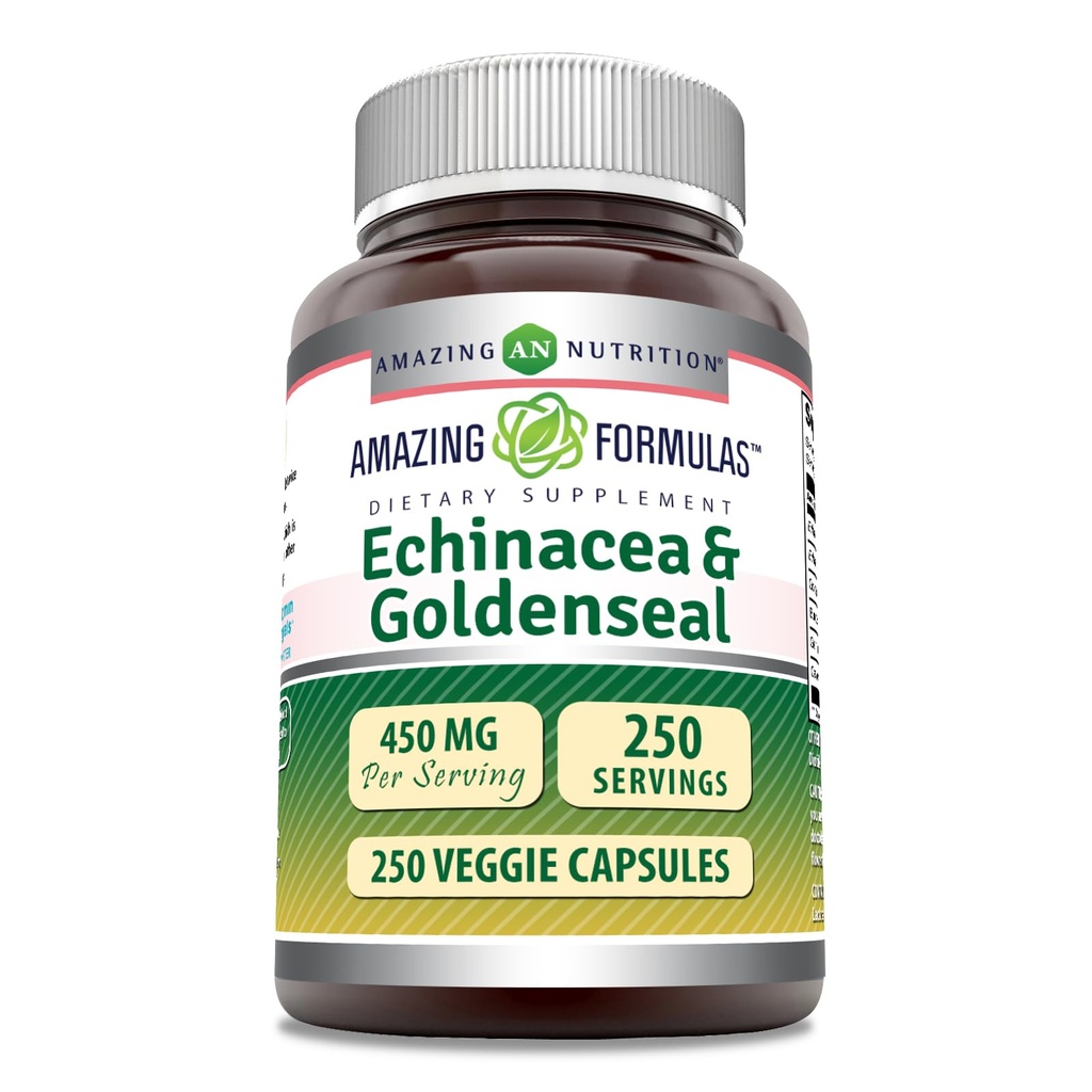 Echinacea的神奇配方 配有金色的补编 | 450 Mg | Veggie Capsules | Non-GMO | Gluten Free | | | (1 Pack, 250 Counter)