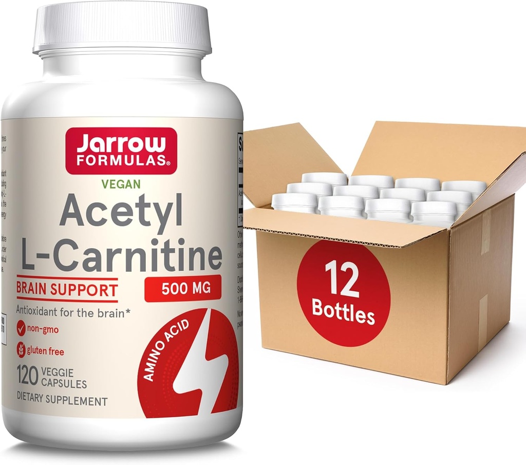 Jarrow Formules Acetyl L-Carnitine 500 mg, 膳食补充剂, 氨基酸对脑健康和抗氧化剂的支持, 120 Vegie Capsules, 120 Day Supply (12包)