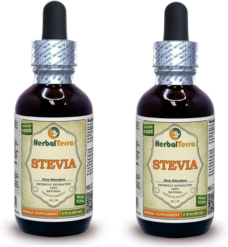 Stevia (Stevia Rebaudiana) 叮当,有机干叶液体提取物(Brand name:Herbalterra, Proudly Made in USA) 2x2 fl.oz (2x60 ml)