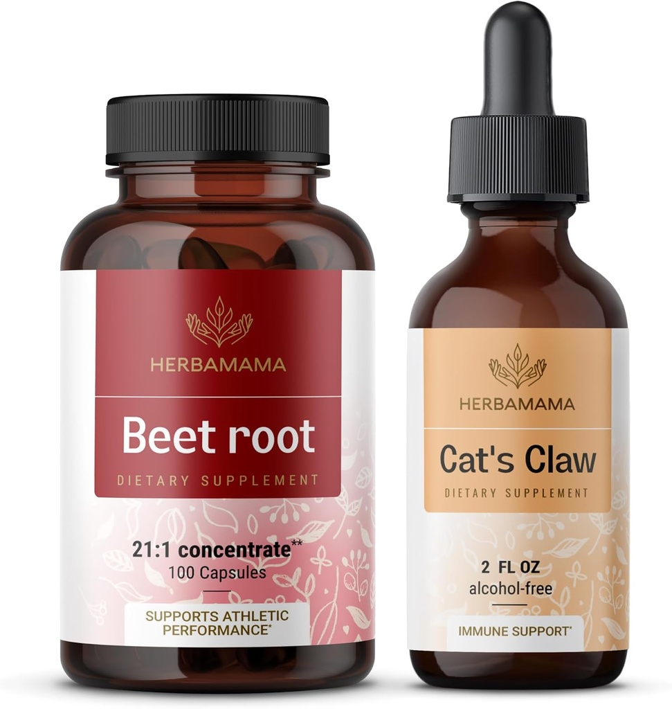HERBAMAMA Beet Root and Cat's Claw Kit - Bundle of 21: 1 聚焦 Beet Root and Cat's Claw Tincture 2 fl oz - Vegan, N-GMO,糖和无酒精 - 2 Pack