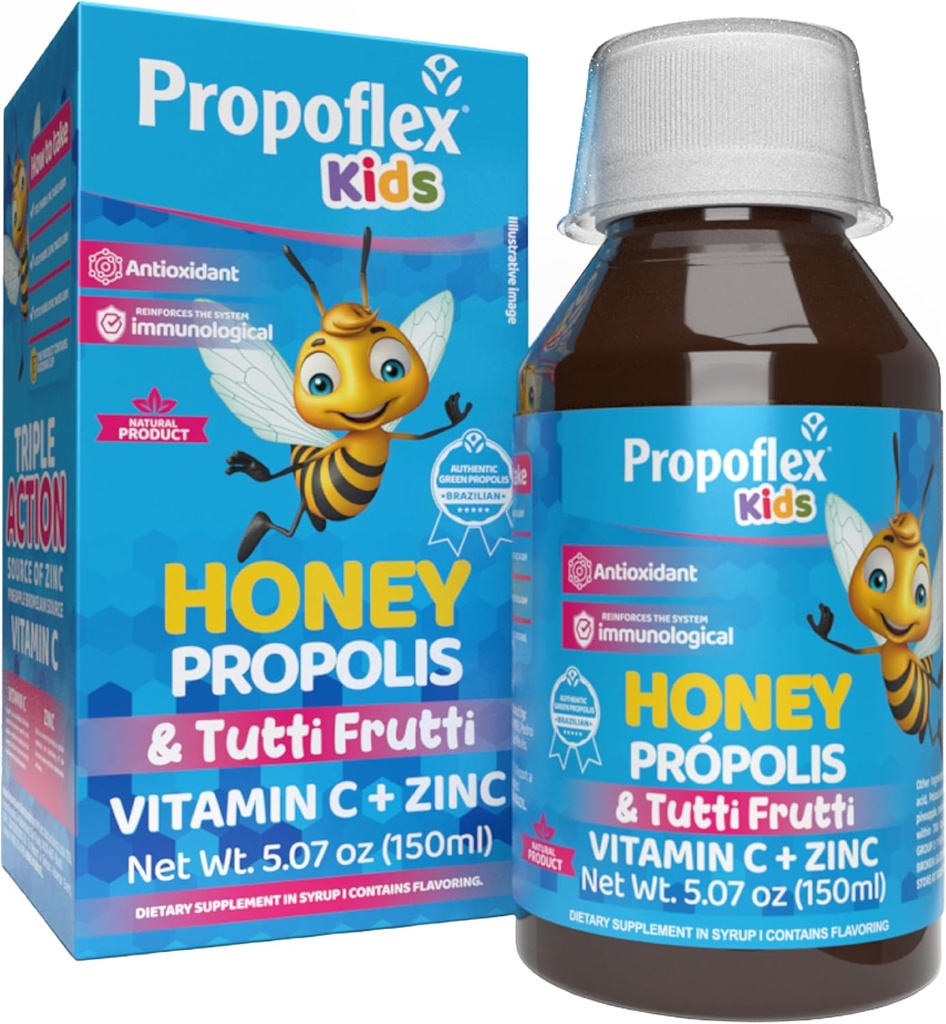 Beerlife Bee Propolis Cough Syrup Kids-Triple-Action-天然糖浆,巴西绿色糖浆,锌,Bromelain,维生素C-支持豁免和回收-来自巴西,Tutti水果火焰,150毫升