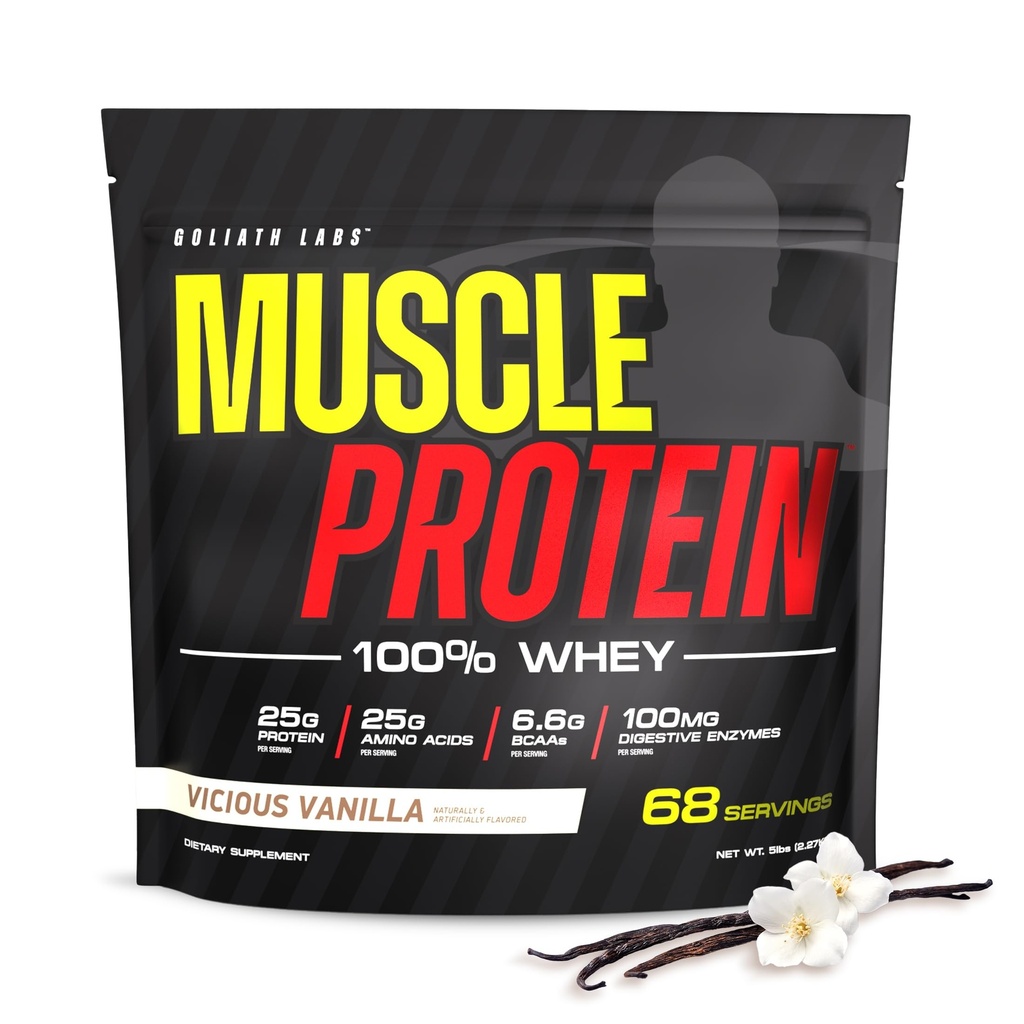 COLOSSAL LABS 肌肉蛋白Whey Powder [5 lbs/Pack of 1] – 冷滤剂,25g纯蛋白,6.6g BCAAs(包装 May Vary)(5LB,香草)