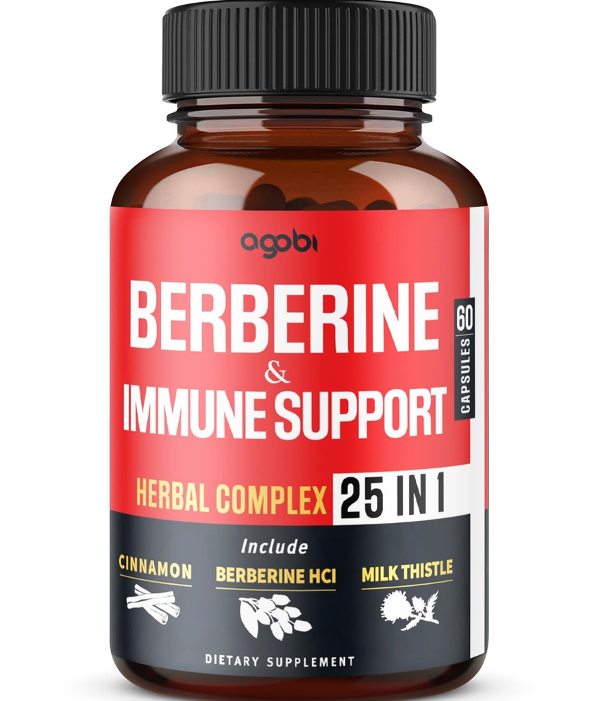 Premium Berberine 补充材料:锡兰、Ashwagandha、Turmeric、Milk Thetle、长老莓和黑辣椒 -- -- 支持免疫系统、心血管和胃肠 -- -- 60个卡普尔
