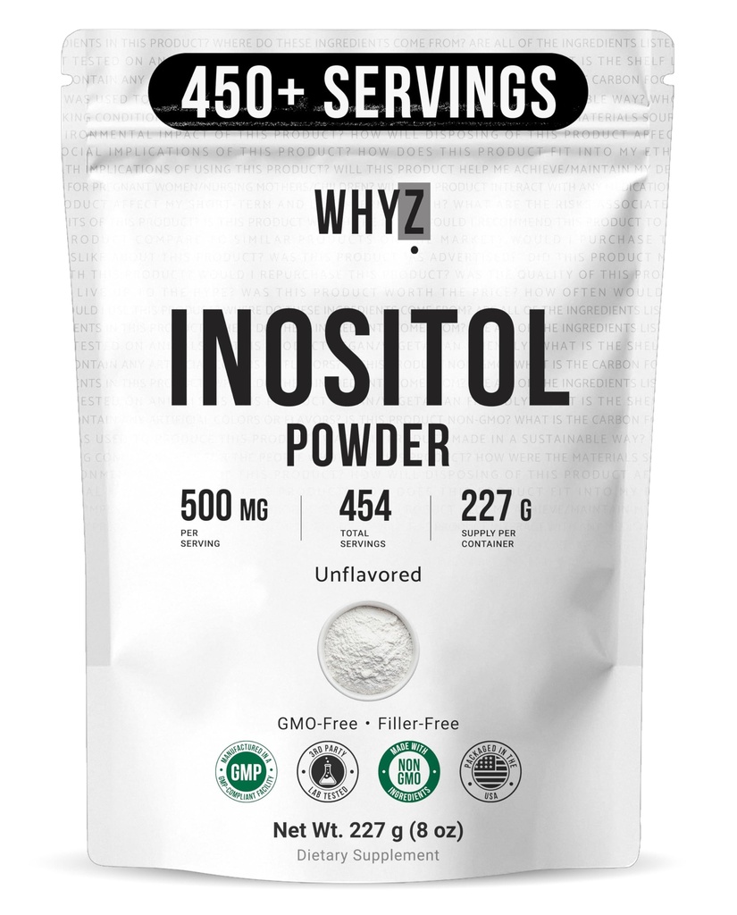 Myo-Inositol粉剂 8oz, 天然的Myo Inositol 支持,生育力和激素平衡的补编,纯的Inositol粉剂, Myo-Inositol 能源的补编,脑健康, 454种服务