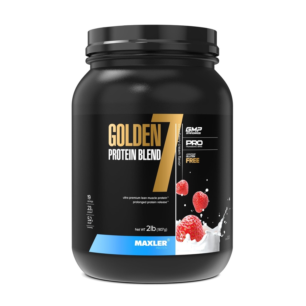 Maxler Golden 7 蛋白质混合剂 - 肌肉增益与恢复蛋白质粉 - 草莓蛋白质粉 2 lb