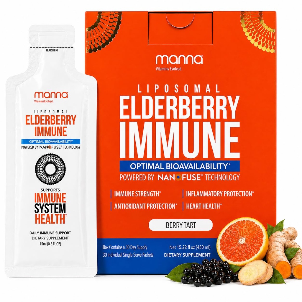 甘露维生素Evolved Liposomal Elderberry Immune Packets, Vitamins C, D 等 - 成人,儿童日常免疫支持 - 无糖,真正的老莓提取,糖浆,旅行友好,15 Pack