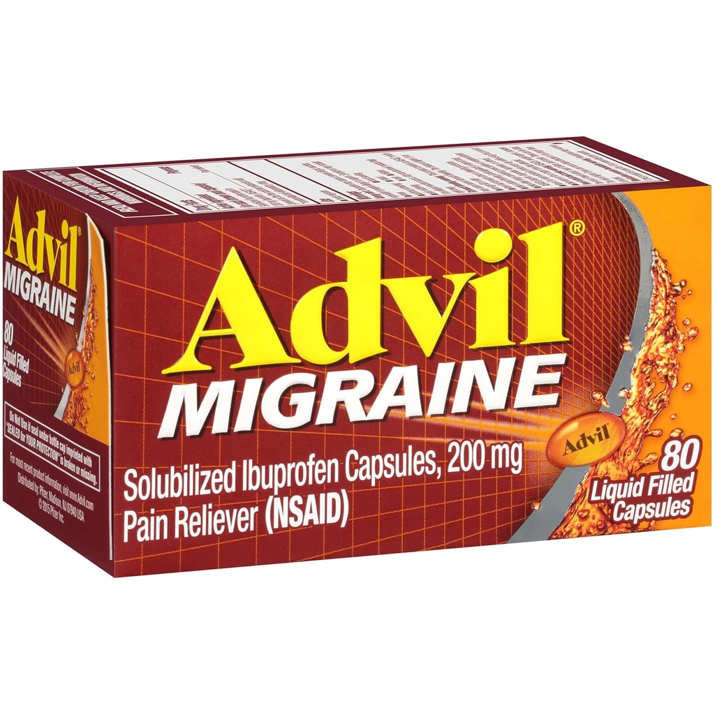 Advil Migraine Pain Reliver, Solubilized Ibuprofen 200 mg, 80 mcount, 液体填充卡普勒斯, 强大的米格拉因救济