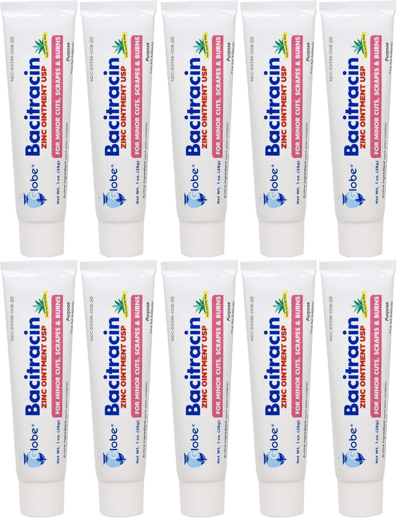 Globe Bacitracin Zinc Ointment 1 oz z Q 抗生素 Ointment 基本抗生素急救用品 疗伤行动 最大抗生素力量 防止刀伤、刮伤、烧伤 10 PACK QQ