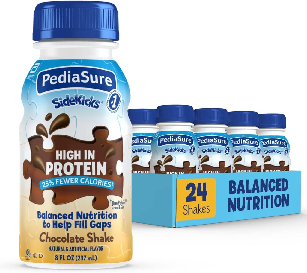 PediaSure Sidekicks 营养饮料,巧克力, 8 fl oz, 24 count. (Package May Vary).