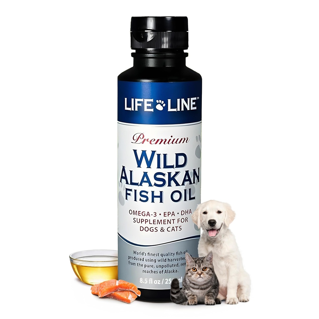 生活线 宠物 营养 野生阿拉斯加鱼油 Omega-3 皮皮和外套补充品 — 支持狗和猫的大脑,眼睛和心脏健康,8.5oz