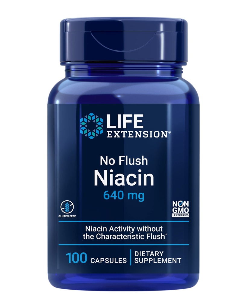 寿命延长:Flush Niacin、B3用于心脏健康、胆固醇和能量支持、非GMO、无Gluten、100卡普勒