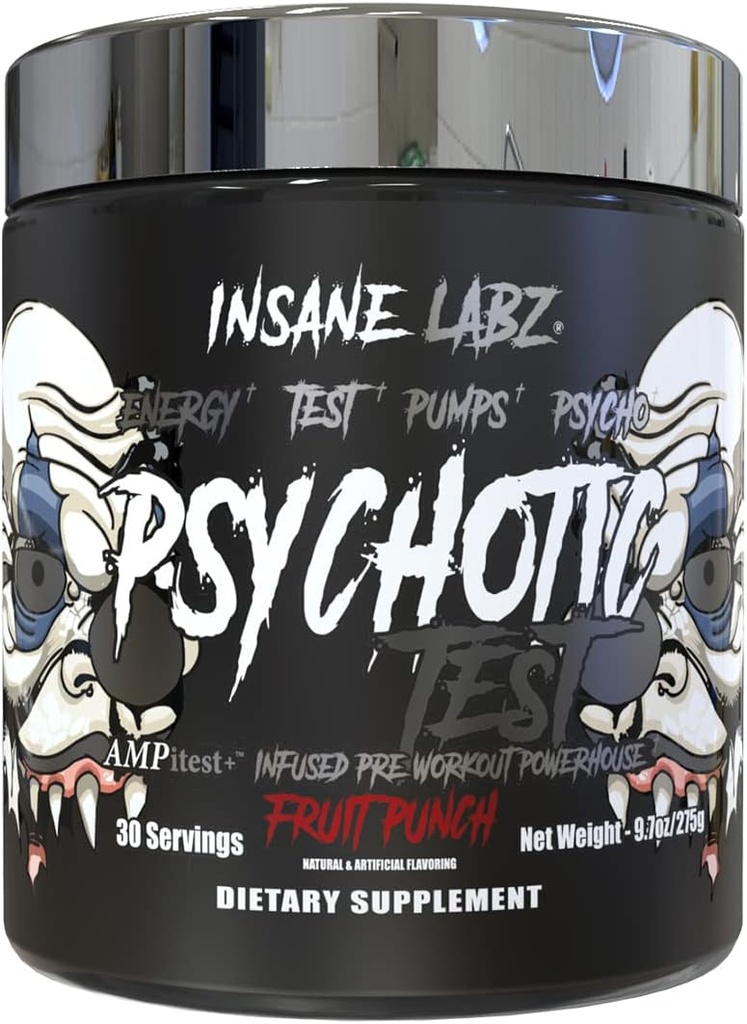 Insane Labz 心理测试,高兴奋剂睾丸酮能量和泵推进剂 配有 DMAE 比塔特立特、 D Aspartic Acid, Creatine HCL 和甘油单质酸酯, 30种服务, 水果扑克