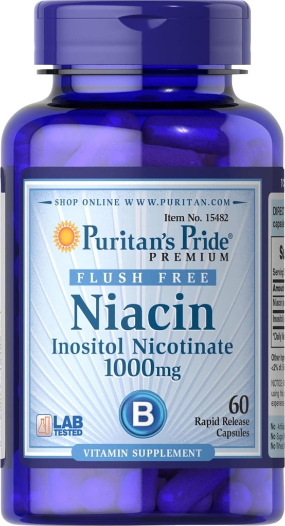 清教徒 Pride Flush Free Niacin Inositol Nicotinate 1000 Mg-60 Capsules, 60 个伯爵