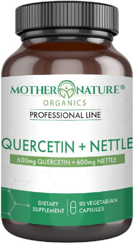 Quercetin 600mg & Nettle 600mg - 季节性刺激剂、免疫反应、健康老龄化和长寿的天然氟化物补充剂 -- -- 非昏睡、非转基因、维冈 -- -- (90 Capsules)