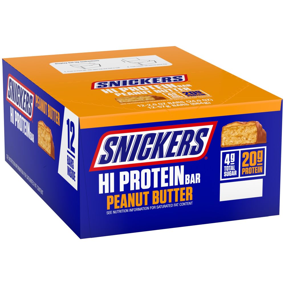SNICKERS HI 蛋白棒 - 花生酱和焦糖,2.0 oz,12包,高蛋白,成人健康