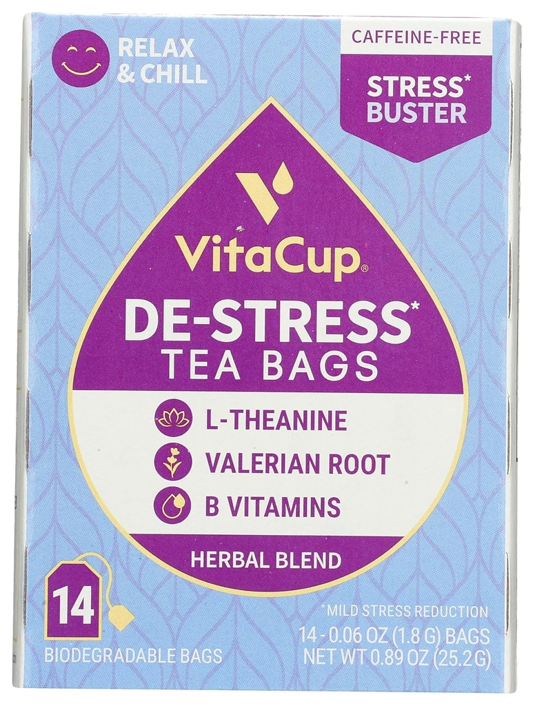 由VitaCup,放松与冷却 w/香槟,L-Theanine,Valerian Root & B Vitamins, Cafeine 自由单人服务 Tea Sachet Bag, 14 cm
