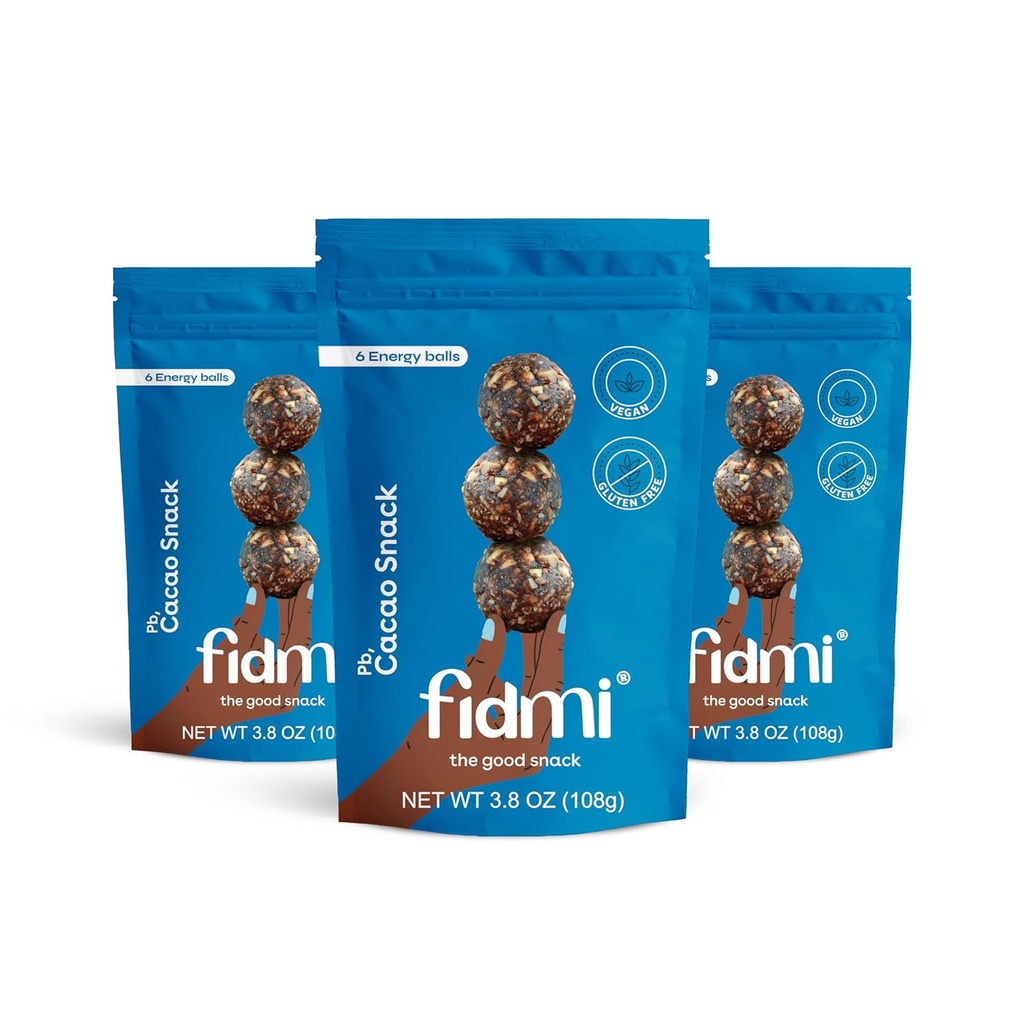 Fidmi Snack 蛋白质能量球 Cacao QQ VEGAN – Gluten Free – Plant based – Superfood (Cacao) - 所有天然成份 - Snack Size Bites 3.8 oz (3个计数)
