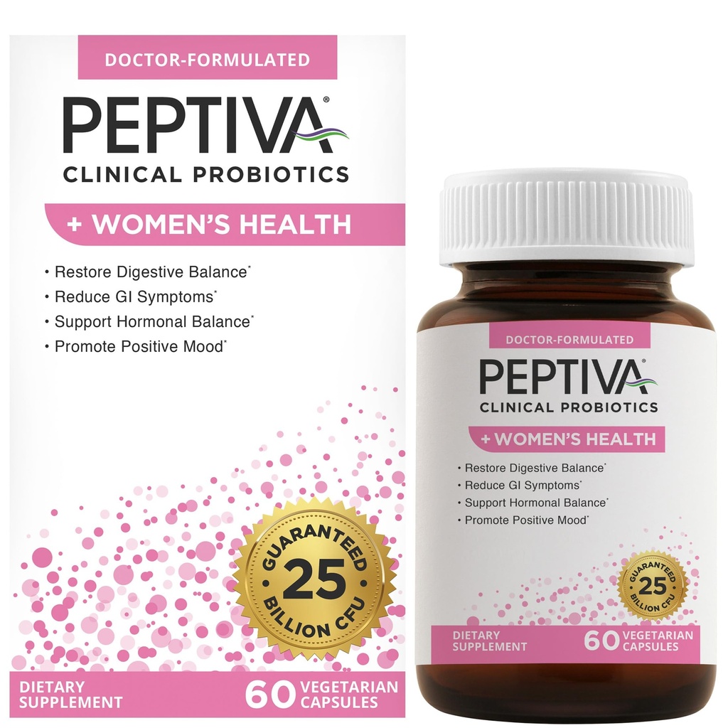促进妇女健康的Peptiva Probiotics - 妇女的Probiotic和消化支持, 25亿CFU, 多排Probiotic, 酸性乳酸菌, Bifidobacterium - 60 植物卡普尔