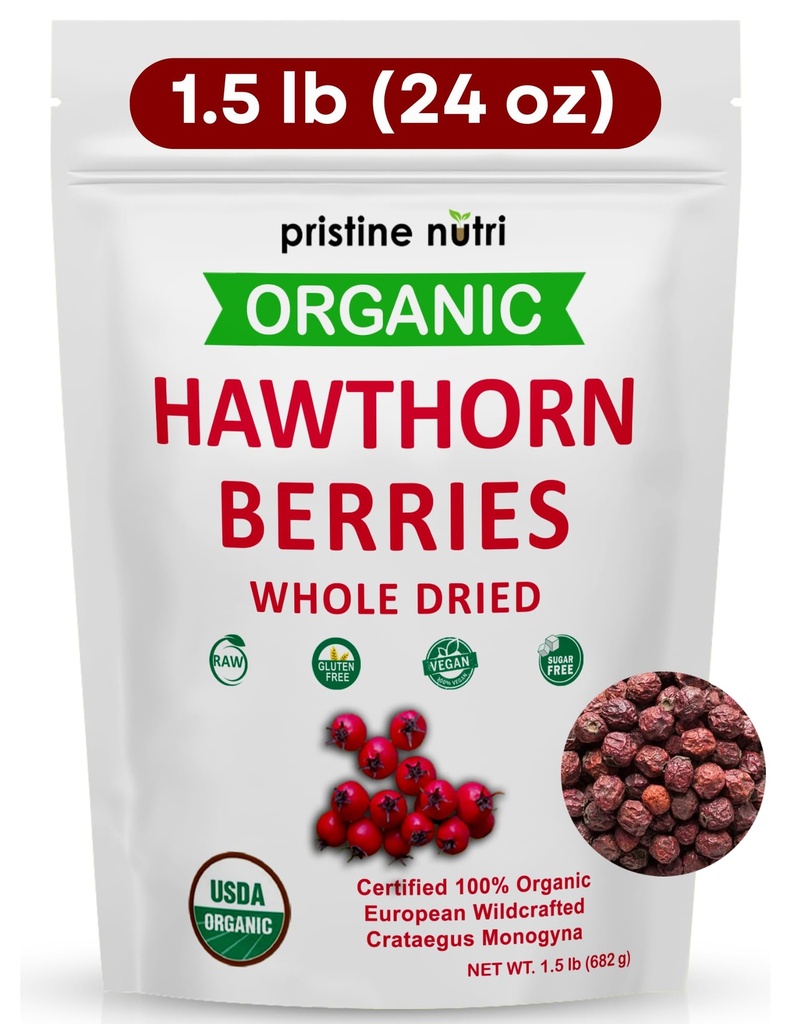 1.5磅(24 oz) 100%有机霍桑贝里(Hawthorn Berries) 干枯贝里(Hawthorn Berry) 茶叶(Make Hawthorn Berry Tea) 欧洲野生贝里(Wildcrafted Berries) 制造健康茶叶,用于心脏支持,血压和压力缓解(包装可能有所不同)