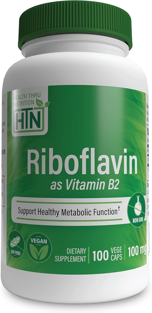 Thru营养 Riboflavin 100mg 维生素B2 100 Vegecaps 支持健康能量元件功能和神经系统 3th Party Tested QQn-GMO Soy & Gluten Free Hypoallergen.