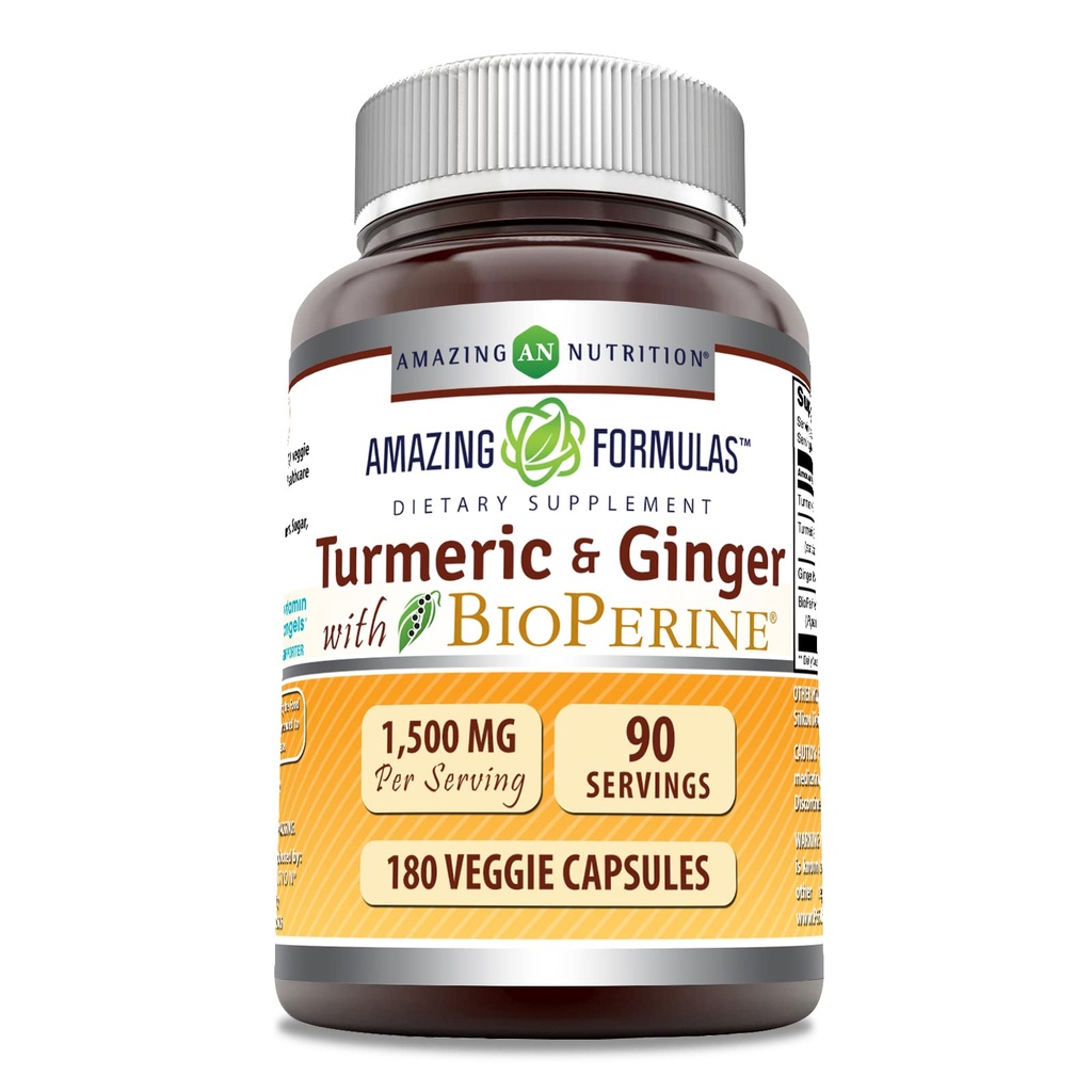 配有生素补充剂的Turmeric Crucumin & Ginger 配有: 1500 Mg Per service 180 Veggie Capsules 配有: Non-GMO 配有: Gluten Free 配有:美国蔬菜理想