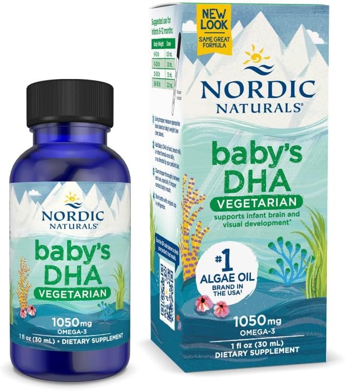 北欧自然婴儿的DHA 蔬菜,不味 - 1050 mg 植物基 Omega-3-1 oz - 支持婴儿的大脑和视觉发育 - 非GMO, Vegan - 15 服务