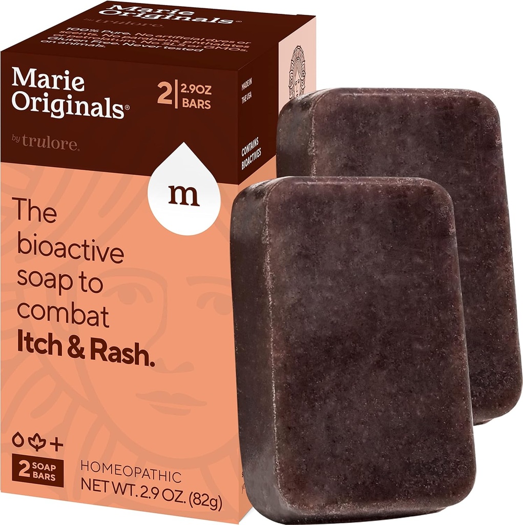 Marie Origins Itch Relief Soap body Wash Bar - 所有来自昆虫Bites,鸡痘,奇格尔和其他皮肤刺激的自然即时救济 ie. 防痒冷却肥皂(2包)