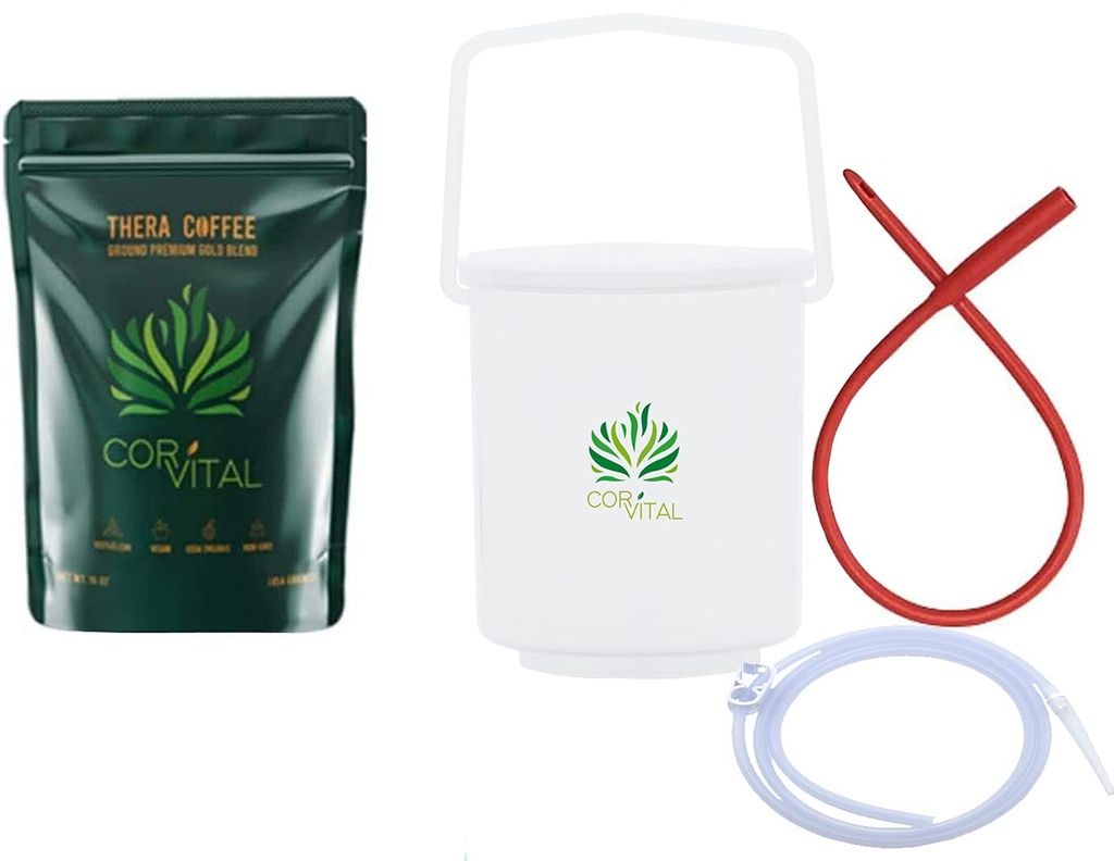 科隆清洁咖啡 Enema Kit,配有1个LB Enema Coffee - Gerson 批准的Home Enema Kit - Enema Bucket Kit - 治疗性烤制咖啡解毒清洁 - Enema Coffee Organization