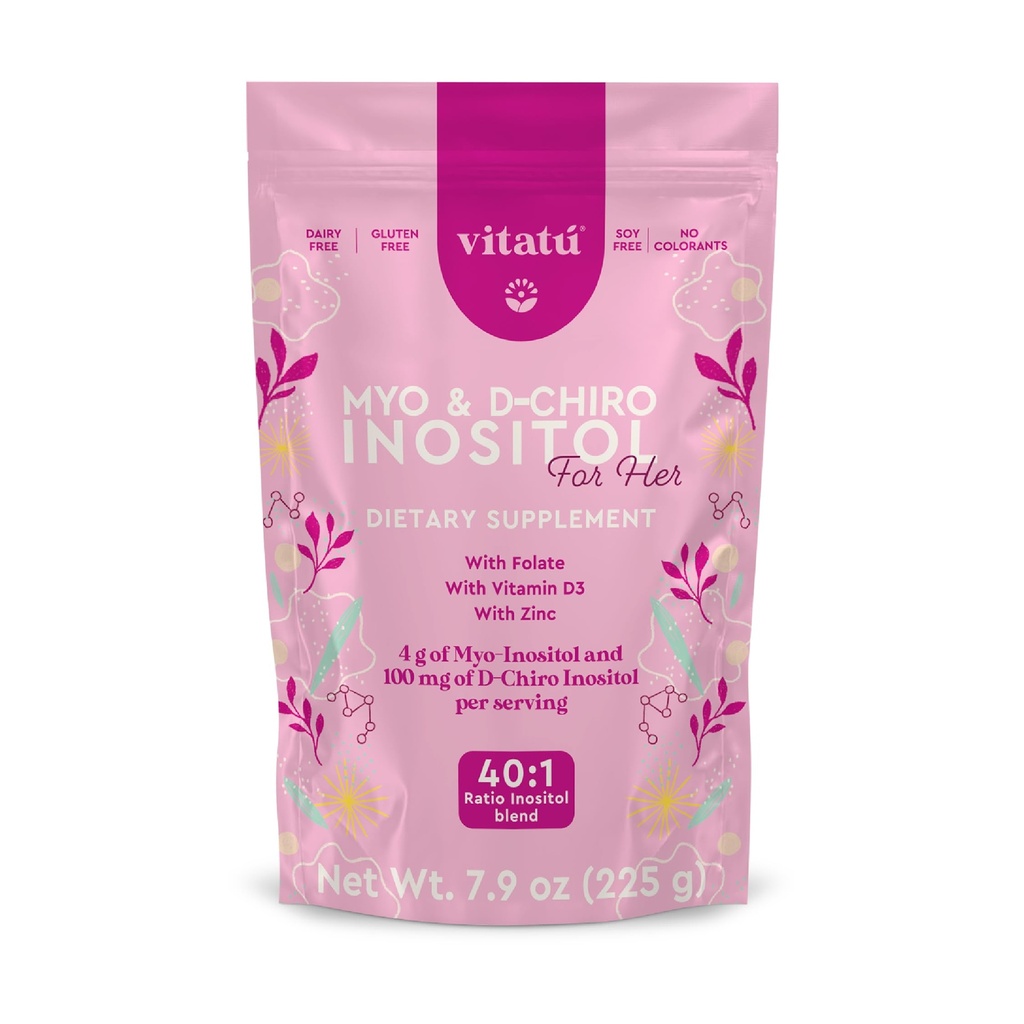 | Myo Inositol(4g) & D-Chiro Inositol(1g) 理想混合 40:1 | 持续45天 与叶酸 + 维生素 D3 + 锌, 女性肉粉膳食补充剂(225 g)