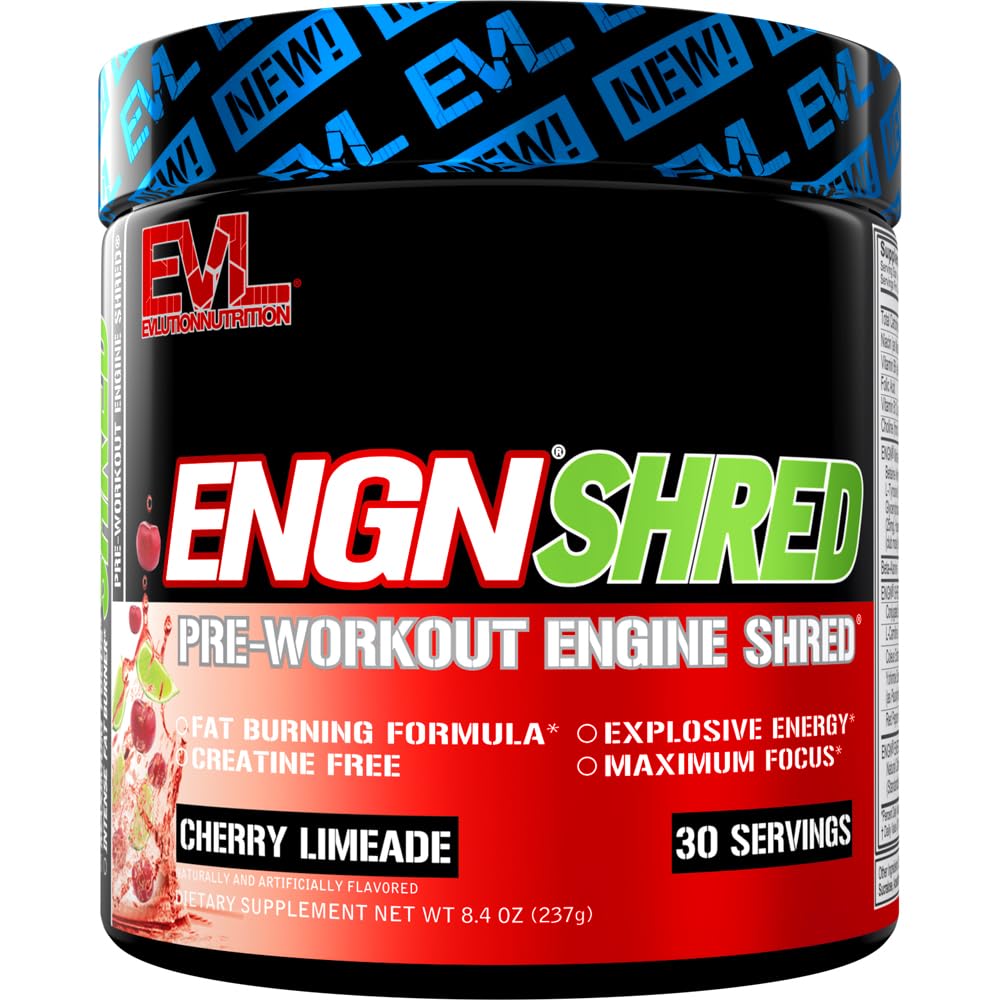 EVL 终极预工作粉 - 热致性脂肪燃烧剂预工作粉饮用于耐久能源聚焦和Stamina - ENGN Shred Intense Fat Burning Creatine 自由预工作饮料 - Cherry Limeade