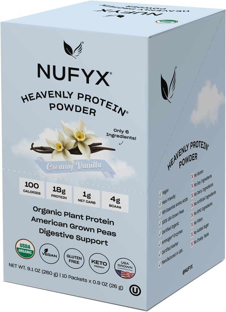 NUFY ^ 天蛋白 → 粉末 ^ 世界精品 100% 有机美洲种豆 ^ Vegan → Gluten Free → 低卡(Creamy Vanilla,10个包装盒)