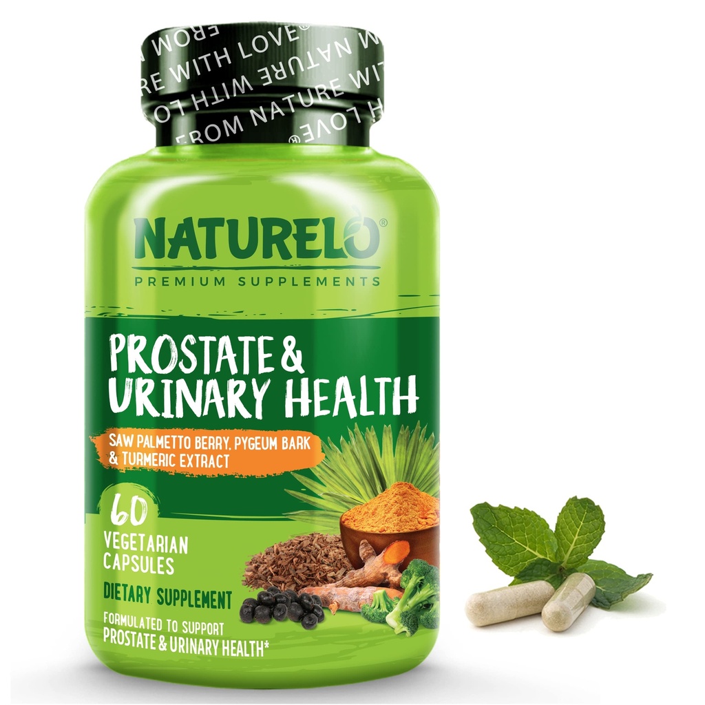 NATURELO 前列腺与尿道健康,与Saw Palmetto, Pygeum, Tumeric, Plant Sterols, Broccoli 和 Lycopene, 60 植物卡普勒斯的综合公式