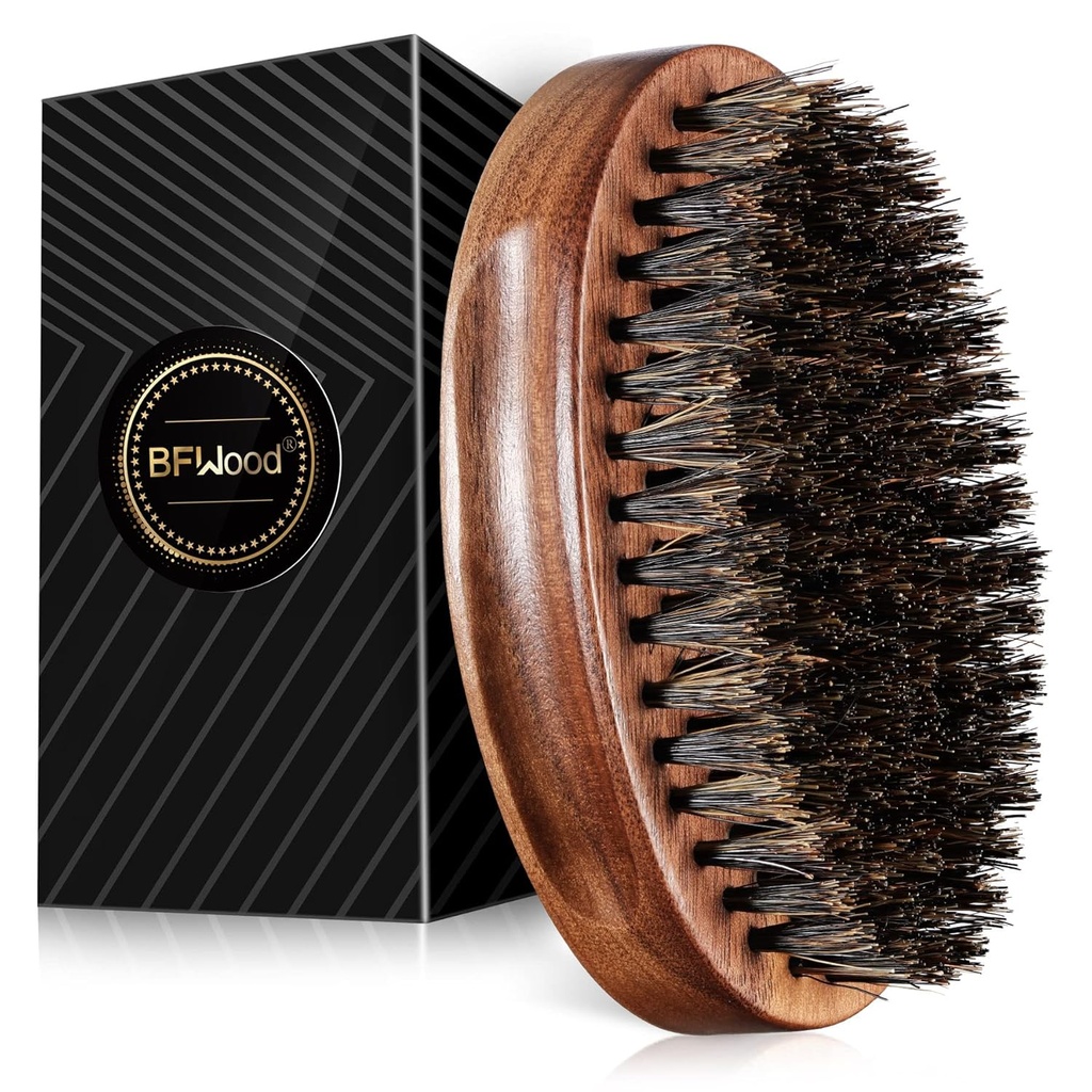 BF Wood Boar Bristle Beard Brush - 黑木胡桃 军事风格,男木头胡桃
