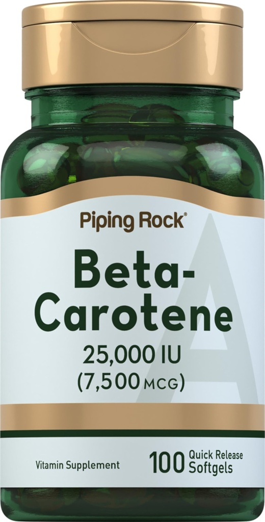Piping Rock Beta Carotene 25000 IU Softgels → 7500 mcg → 100 Counter → Vitamin A 补充 → Non-GMO, Gluten Free