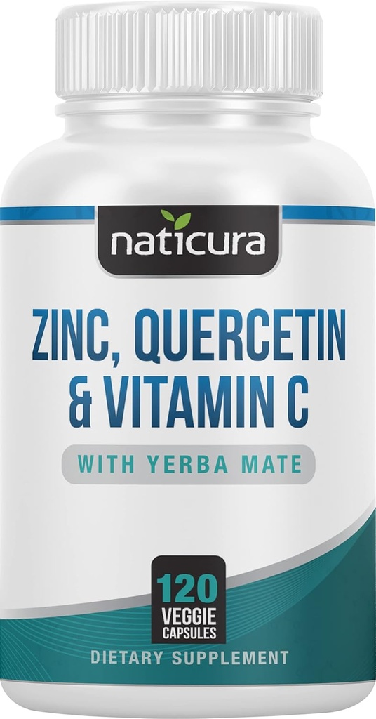 含有维生素C和Yerba Mate的锌奎西丁 - 4-in-1营养性免疫支持补充剂 - 120 Veggie Capsules - 在美国制造