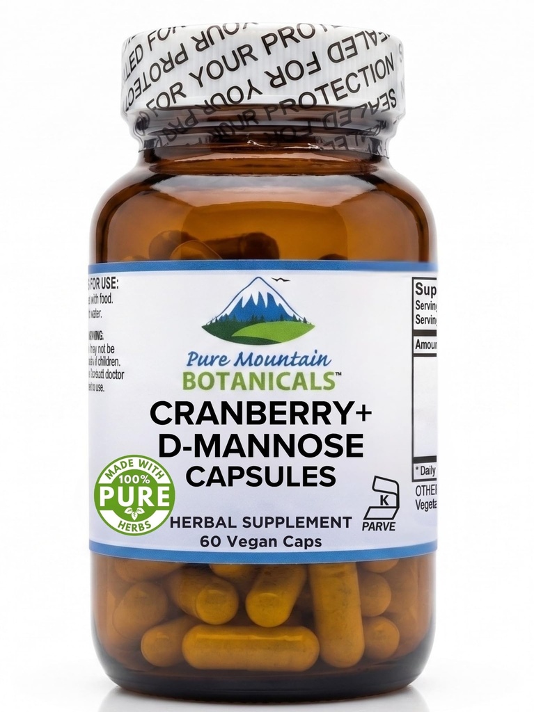 纯山植物学 Cranberry D Mannose Capsules - 60 Kosher Vegan Caps - 1000mg D Mannose 与 Cranberry 集中+维生素 C