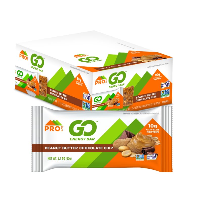 PROBAR - GO Energy Bars - 花生酸奶巧克力片 - 无糖、非GMO、全食品成份小吃棒(12个伯爵)