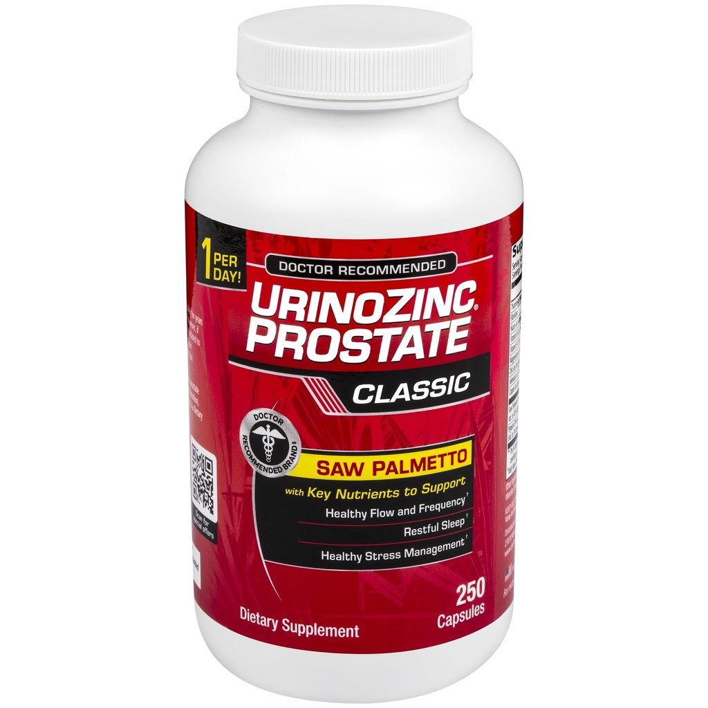 Urinozinc 男子典型前列腺补充剂,每日1卡普尔,Saw Palmetto和B维生素(8个月以上供应,250个计数)