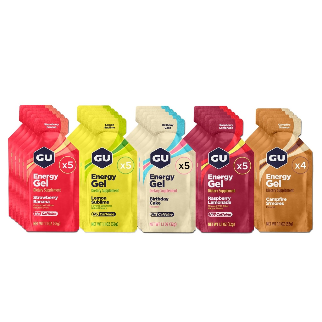 GU 能源 原始体育 营养 能源 Gels, 24 Count, Vegan, Gluten-Free, Kosher, 和乳制品 任何工作 的免费上路能源, 各类咖啡因- Free Flavers Variety 包