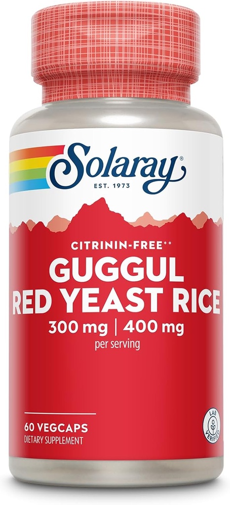 SOLARAY GUGGUL GUM 提取和红酵母水稻 健康心血管功能支持 | 古代中医药与Ayurvedic Medicine Combo 60ct